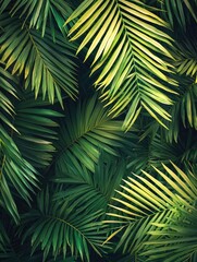 Obraz premium Lush Tropical Background with Green Palm Leaves in Detail