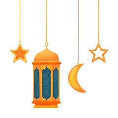 vector illustration of an Islamic lantern with stars and moon ornament