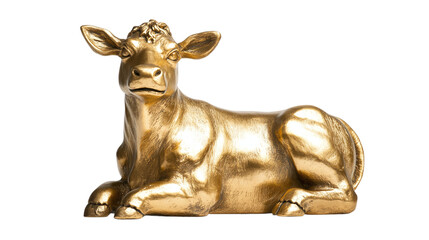 Golden calf statue isolated on transparent background, representing the biblical idol worshipped by the Israelites in the Old Testament, symbolizing religious history and idolism.