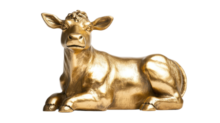 Golden calf statue isolated on transparent background, representing the biblical idol worshipped by the Israelites in the Old Testament, symbolizing religious history and idolism.