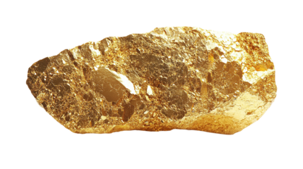 Shiny gold stone or rock isolated on transparent background, symbolizing luxury marble with golden surface texture, ideal for high-end decor and gemstone themes.