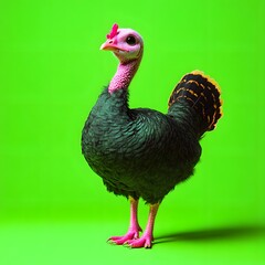 Vibrant Green Turkey Fowl Standing Alone in Studio