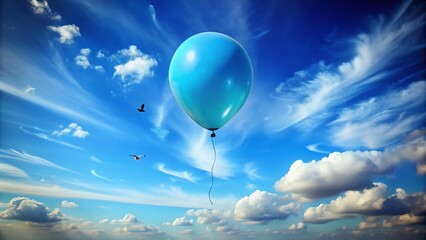Obraz premium Surreal Sky Blue Balloon: Dreamlike Flight in Azure Heaven