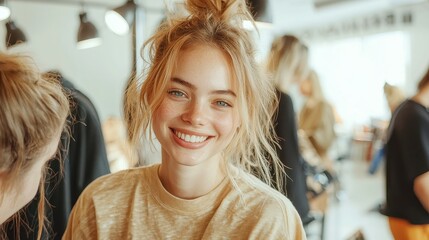 Personal Stylist Challenge Ã¢â‚¬â€œ A fashion consultant helps a client find their signature look. , free space, realistic photography, natural lighting