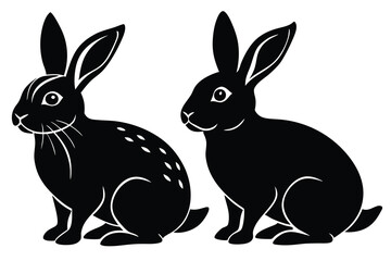 Obraz premium Black side silhouette of a rabbit isolated on white background