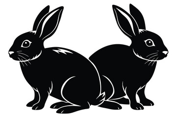 Obraz premium Black side silhouette of a rabbit isolated on white background