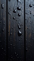 Obraz premium Dark wood texture, water drops, background blur, beverage backdrop