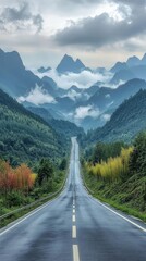 Fototapeta premium Scenic Mountain Highway: Breathtaking Autumn Drive Through Nature's Beautiful Wilderness