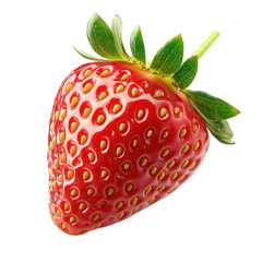 vibrant red strawberry with a green leafy crown. showcasing its glossy surface and distinct seed patterns. emphasizing its freshness and appeal as a popular fruit
