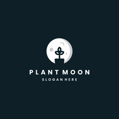moon plant logo. plants grow on the moon logo concept. very suitable for plant logo