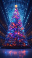 Festive Christmas tree in grand hall