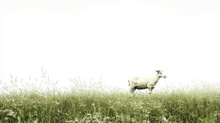 Fototapeta premium Meadow Goat Isolated Experience with Meadow with White