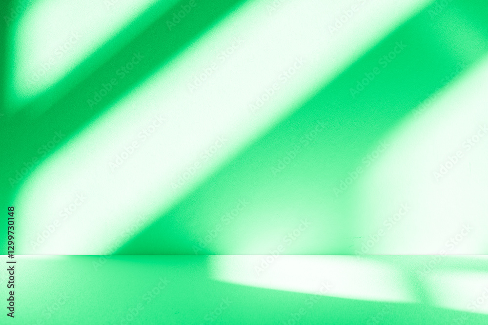 Poster wall interior background, studio and backdrops show products. with leaf shadow from window color gre