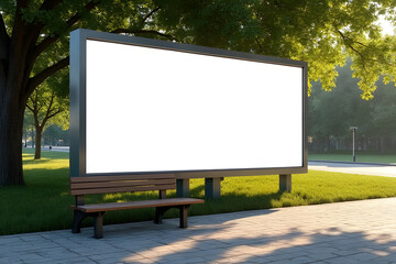 Fototapeta premium Billboard advertising campaign urban park outdoor display green environment eye-level view marketing strategy