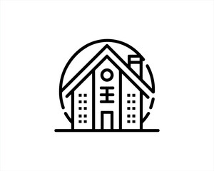 Real estate logo. Outline Building icon logo design vector illustration.