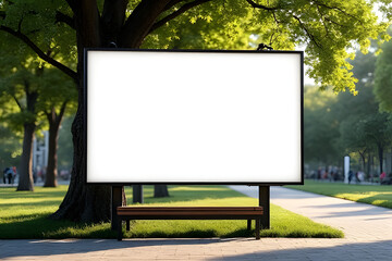 Blank billboard displaying advertising space in lush park environment urban setting clear view marketing concept