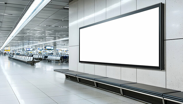 Large blank digital screen on minimalist airport baggage terminal wall. - Powered by Adobe