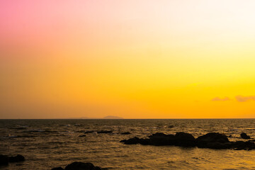 Enjoy a panoramic view of the skyline. The sun rises in the morning sky with colorful clouds. and beautiful cloud patterns In the soft light of the morning	
