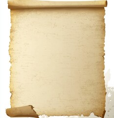 Aged Parchment Scroll with Brown and Beige Texture on White Background