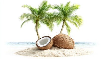 Obraz premium Tropical Beach Coconut Experience with Beach with White