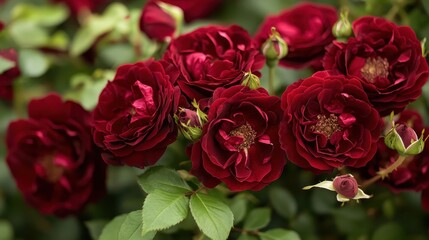 Obraz premium Close-Up of Deep Red Roses in Full Bloom