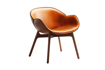 Contemporary tan leather armchair, studio shot, neutral background