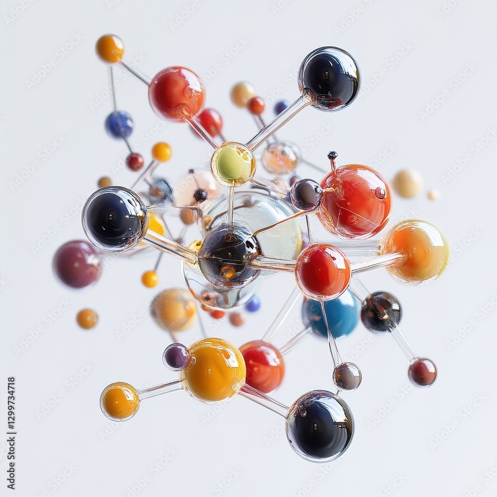 Poster colorful molecular structure 3d rendering
