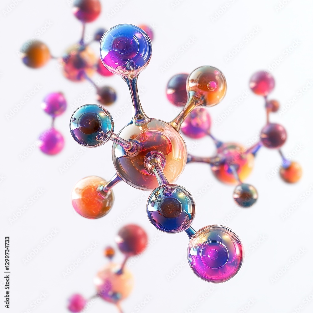 Poster Colorful Molecular Structure 3D Rendering