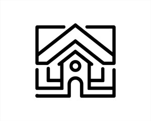 House icon logo design outline vector template.