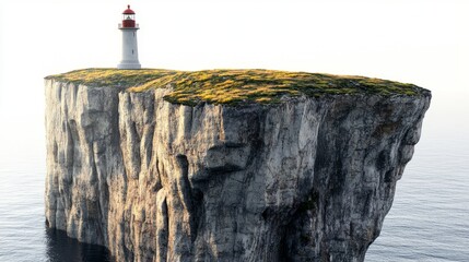 Fototapeta premium Cliff Lighthouse Isolated View with Cliff with Isolated
