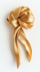 Golden Ribbon Bow Knot on White Background