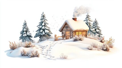 Snowy Landscape Cabin Moment with Snowy with White