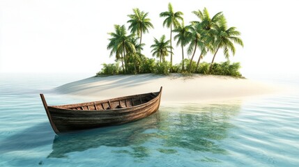Tropical Island Boat Scene with Island with Tropical