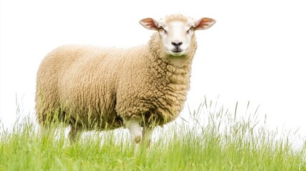 Obraz premium Meadow Sheep Isolated Moment with Isolated with White