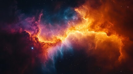 Fototapeta premium Cosmic inferno with a fiery nebula engulfing a distant planet, vibrant colors swirling in deep space, breathtaking galactic scene perfect for stunning space artwork and wallpaper