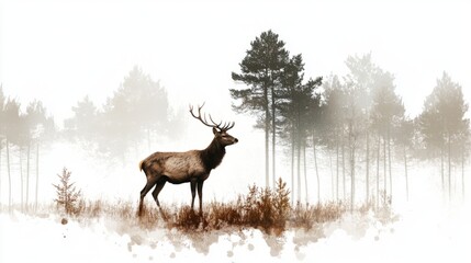 Obraz premium Forest Deer Isolated Overview with White with Isolated