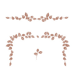 Green leaves arrangements, hand drawn leaves, branches, botanical elements illustration set. mocha mousse leaves on white 