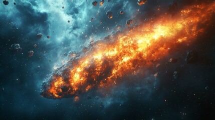 Obraz premium Fiery cosmic cloud with debris and gas.