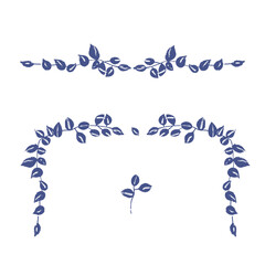 Green leaves arrangements, hand drawn leaves, branches, botanical elements illustration set.