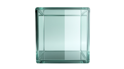 Modern empty glass display cube, isolated on transparent background, ideal for exhibitions and retail showcases to highlight products.