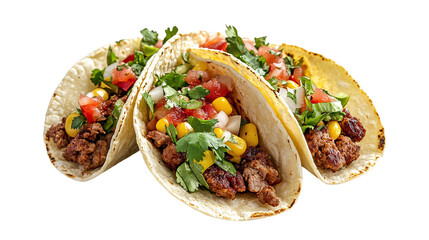 Tasty taco with fresh ingredients isolated on transparent png background.