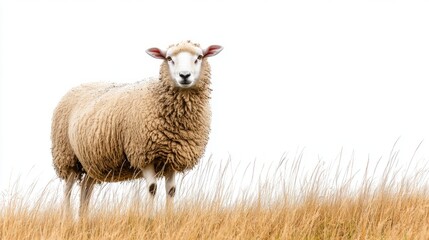 Fototapeta premium Meadow Sheep Isolated View with Sheep with White