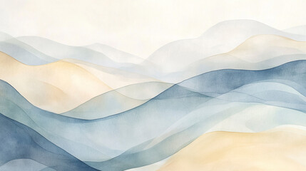 Obraz premium Abstract Watercolor Waves in Soft Blue and Beige Tones