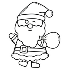 Cute Santa Claus Carrying a Sack of Gifts | Hand-Drawn Line Art