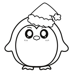 Cute Christmas Penguin with Santa Hat | Hand-Drawn Line Art