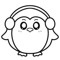 Cute Winter Penguin with Earmuffs | Hand-Drawn Line Art