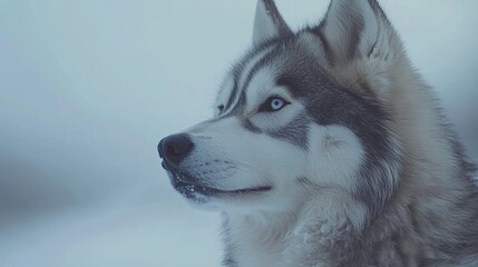 Fototapeta premium Majestic Siberian Husky Portrait Against Stark White Backdrop, Capturing Beauty and Character of the Breed.