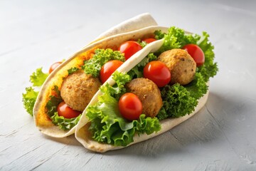 Delicious Falafel Pita Pockets with Fresh Greens and Cherry Tomatoes, a Wholesome and Flavorful Meal