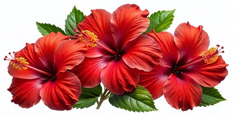 Vibrant Red Hibiscus Flowers Isolated, Tropical Floral PNG, Botanical Image,  High-Resolution Stock Photo