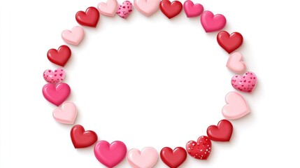 Obraz premium Valentine's Day frame with hearts, pink and red colors, white background, flat design, simple design